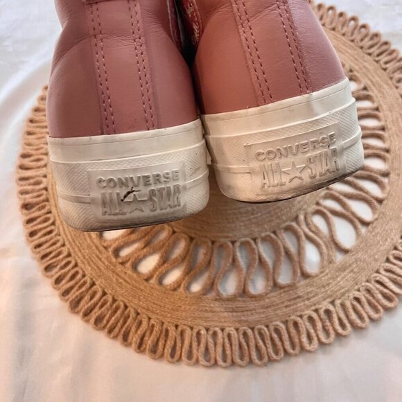 Converse Women's Chuck Taylor All Star Lined Leather Platform Hi Top Shoe Pink - Picture 9 of 12